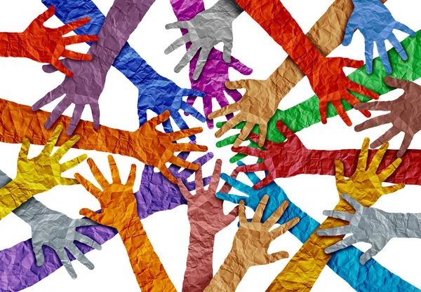 Çeşitlilik Kalabalık Işbirliği Sembolü Olarak Çeşitli Eller Bir Çizim Tarzı — Stok fotoğraf