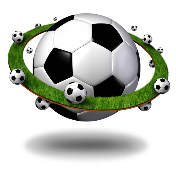 Global Soccer Symbol International Football Concept Planet Shaped Ball Grass — Stock Photo, Image