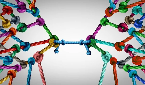 连接小组和连接的小组概念 因为许多不同的绳索捆绑和连接在一起作为一个牢不可破的链条作为商业信任隐喻将合作伙伴与团队支持和力量联系起来 — 图库照片