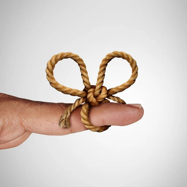 Θυμηθείτε Κόμπο Και Υπενθύμιση Σύμβολο Ένα String Δεμένο Ένα Δάχτυλο — Φωτογραφία Αρχείου