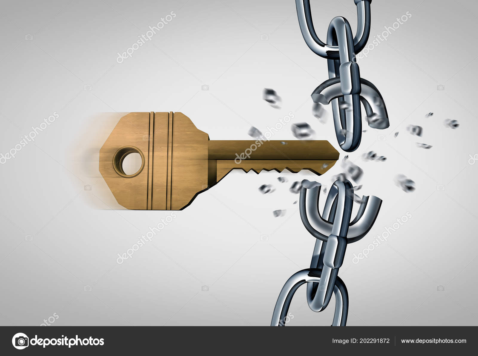 Breaking Chain Unlock Concept Key Breaking Metal Links Security