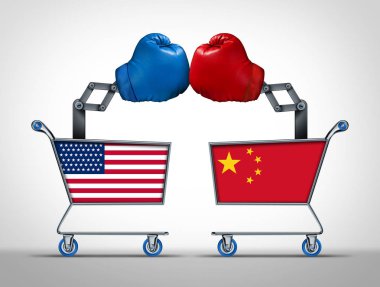 United States and China trade war and economic tariff dispute and financial market negotiation between the American and Chinese governments with 3D illustration elements. clipart