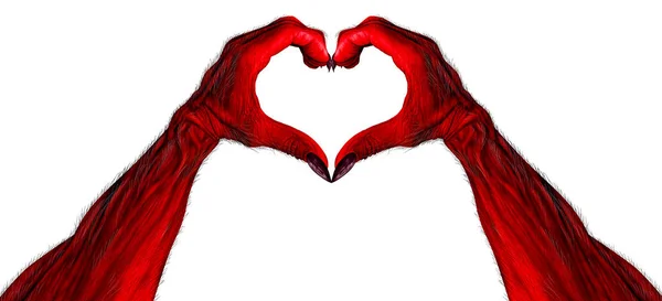 Demônio Vermelho Mão Diabo Forma Coração Como Halloween Assustador Assustador — Fotografia de Stock