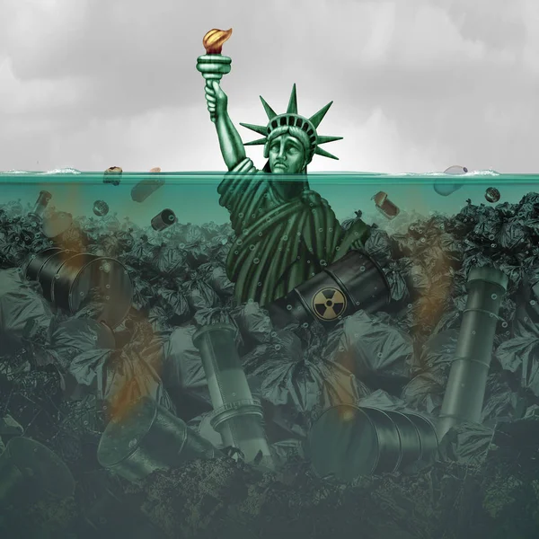 Забруднення Криза Сша Забрудненої Води Сполучених Штатах Американський Статуя Тонуть — стокове фото