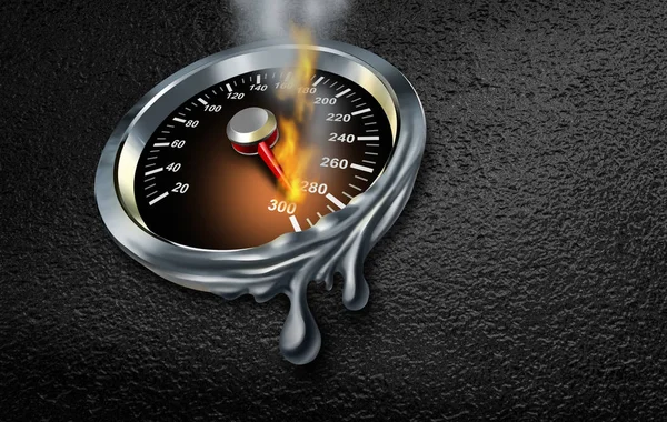 Extreme speed concept and automobile engine performance idea as a dashboard display with burning needle as a 3D render.