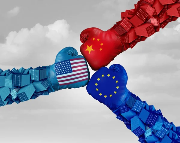 Європейських Китаєм Американського Торгового Боротися Тарифна Війна Китайський Європи Сша — стокове фото