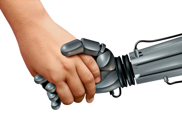 Robots Kids Artificial Intelligence Educational Robotics Child Holding Hand Cyborg — Stock Photo, Image