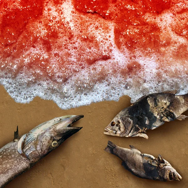 Red tide algae deadly natural toxin found in the ocean or sea as a marine life death concept as a conceptual in a 3D illustration style.