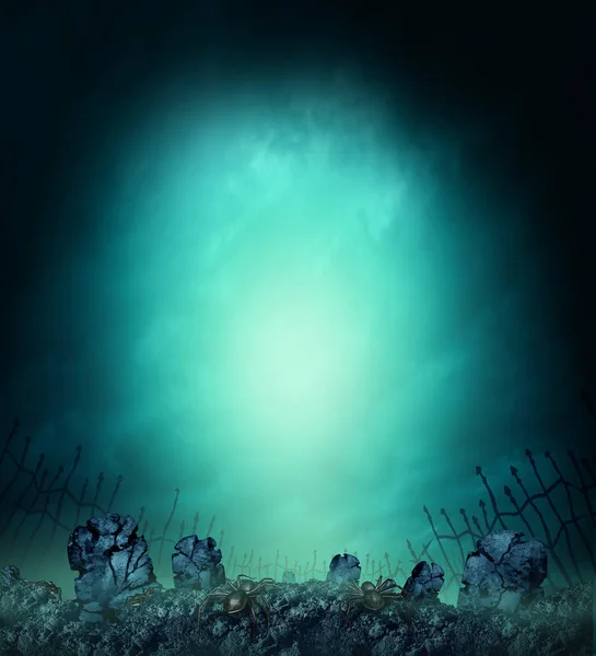 Ürkütücü Mezarlık Korkunç Mezar Taşları Korkunç Bir Cadılar Bayramı Poster — Stok fotoğraf