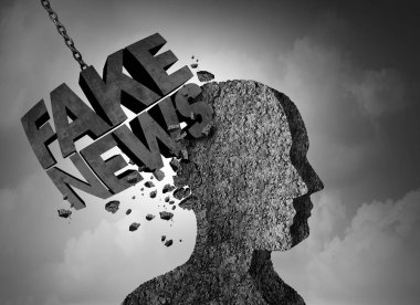 Fake news breaking story concept and hoax journalistic reporting as a wrecking ball shaped  as text as false media reporting metaphor and damaging deceptive disinformation with 3D illustration elements. clipart