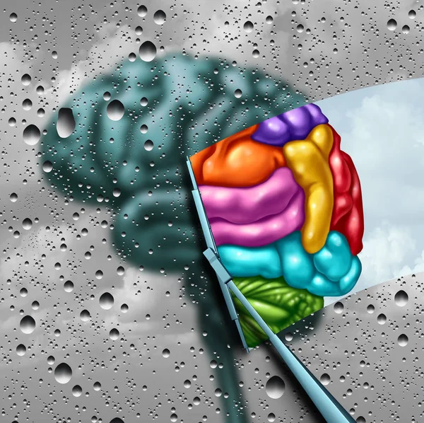 Brain Creativity Gray Blurry Brain Drops Window Wiper Cleans Confusion — Stock Photo, Image