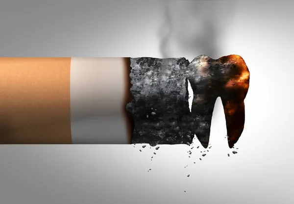 吸烟和牙科健康问题作为一个香烟形状的牙齿代表口腔疾病或癌症的风险吸烟吸烟者作为3D — 图库照片