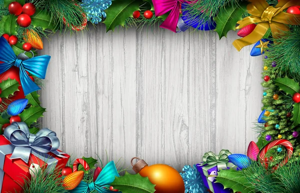 Christmas Wooden Background Winter Holiday Decoration Copyspace Text Area Illustration — Stock Photo, Image