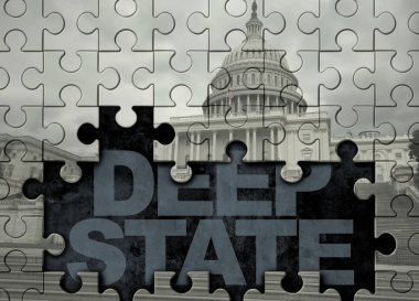 Deep state American politics concept and United States political symbol of a secret underground government bureaucracy with 3D illustration style. clipart