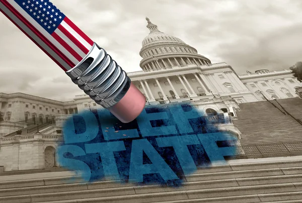 美国深州和美国的秘密政治概念和美国政治阴谋符号的秘密地下政府官僚与3D 例证元素 — 图库照片
