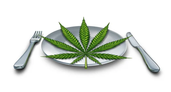 Comestibles Cannabis Merienda Comestible Marihuana Plato Con Una Hoja Que — Foto de Stock