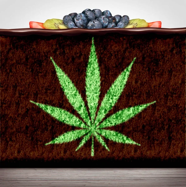 Cannabis Comestibles Marijuana Brownie Comestible Collation Gâteau Avec Une Feuille — Photo