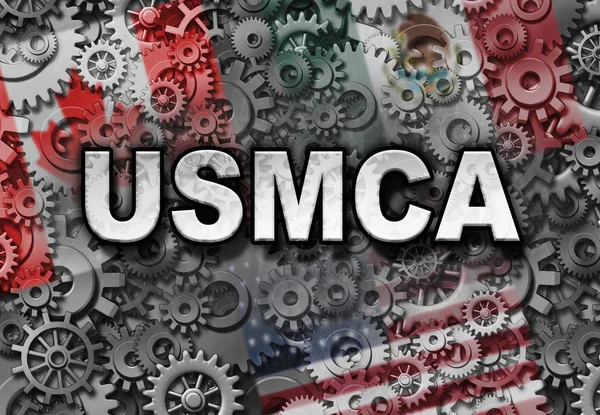 Usmca 业务或新的北美自由贸易协定作为美国墨西哥加拿大协议标志与北美国旗作为贸易谈判和经济团结美国墨西哥和加拿大政府作为一个3D — 图库照片