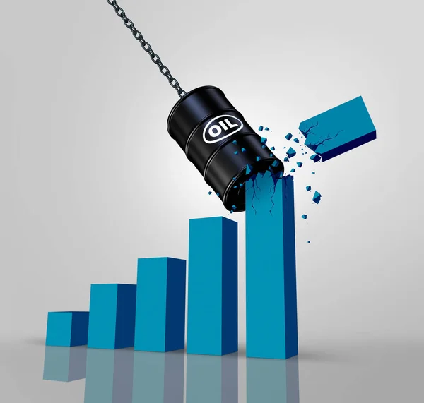 Oil business decline and energy industry price drop or declining crude production as a 3D illustration.