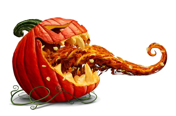 灯笼促销作为一个可怕的和滑稽的万圣节南瓜与开放的嘴和舌头伸出白色背景作为秋季季节性营销符号与3D 插图元素 — 图库照片