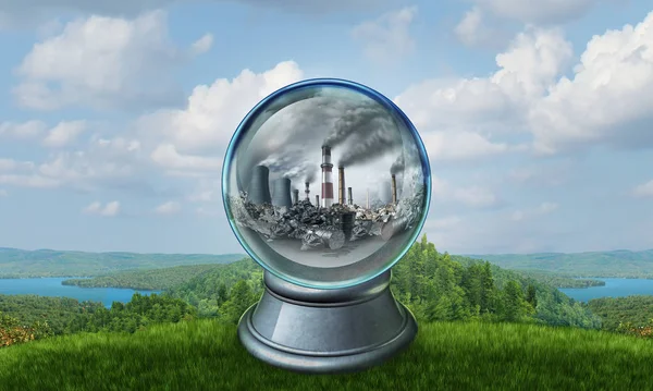 Klimaatverandering Milieu Concept Als Een Vervuilde Omgeving Een Kristallen Bol — Stockfoto