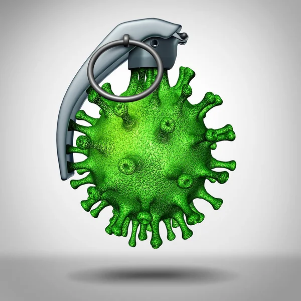 病毒炸弹医疗威胁作为一种危险的疾病病原体 作为手榴弹作为一个图标的生物战和病毒感染风险的危险作为一个3D 的例证 — 图库照片