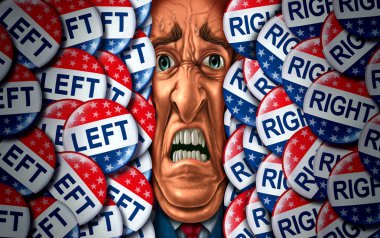 Voter stress and vote or voting psychological pressure concept as an election campaign psychology distress symbol with conservative and liberal competing with 3D illustration elements. clipart