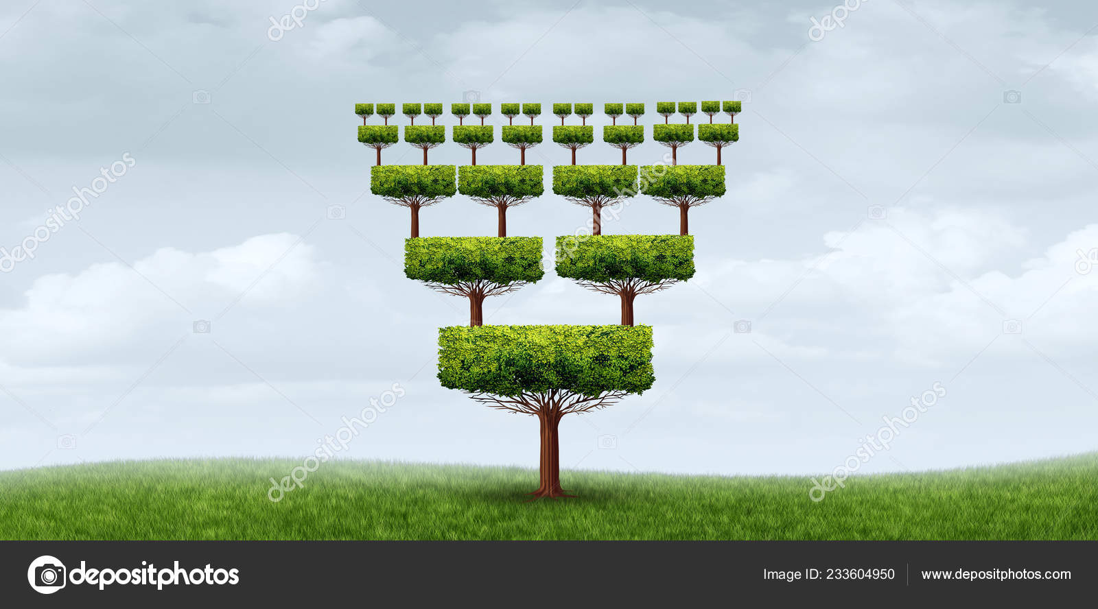 裙带关系和利益冲突的概念抽象商业符号作为树与亲戚来自同一个根与3D 例证元素——图库图片© lightsource #233604950