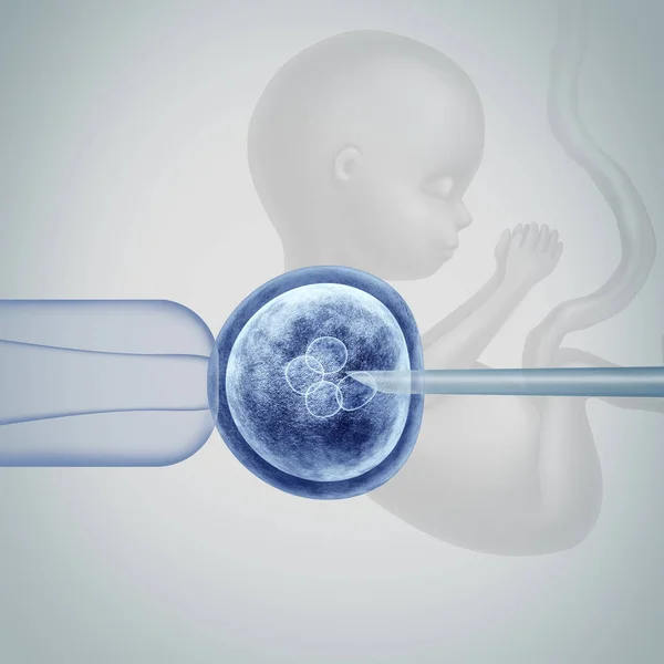 体外基因编辑科学基因 Cricpr 基因组工程医学生物技术保健概念与受精卵胚胎和一组分裂细胞与胎儿与3D 例证元素 — 图库照片