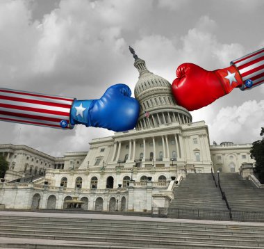 USA government fight and United States government disagreement and american federal shut down crisis due to political partisan fighting between the left and the right pas a national debate with 3D illustration elements. clipart