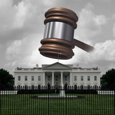 White house legal trouble and United States law crisis representing presidential administration court decision and government lawsuit or state of emergency with 3D illustration elements. clipart