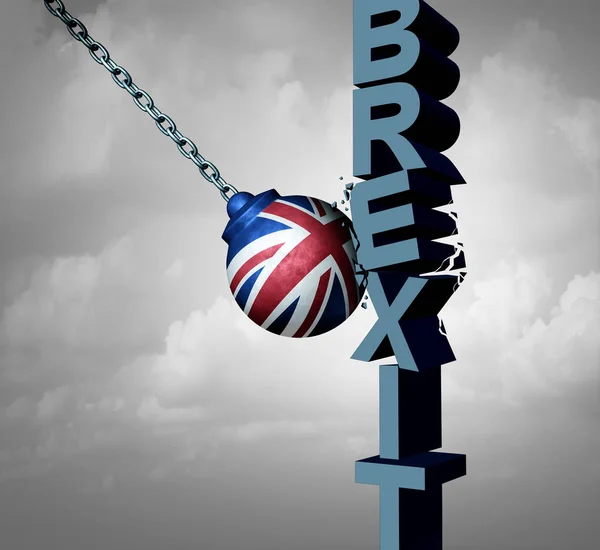 Brexit or Britain exit  problem as a British political crisis with the European Union agreement as a crushing defeat of a Europe deal exit strategy after parliament crushing rejection as a 3D illustration.