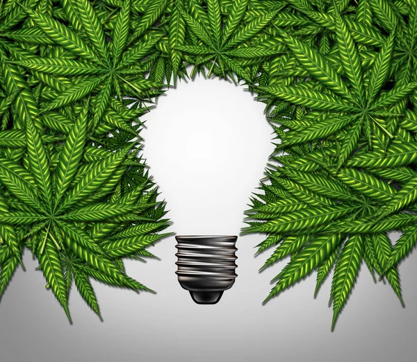 電球の形状としてのマリファナの思考と大麻創造性または消費者シンボル製ポットやハーブ医学患者と の図要素と心理学や薬物のディーラー コンセプトに及ぼす雑草の葉 — ストック写真