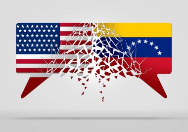 Venezuela United States conflict and diplomatic crisis or Venezuelan political situation as uncertainty in Caracas and breakdown of diplomacy with the south american country in a 3D illustration style. clipart
