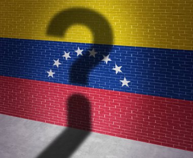 Venezuela crisis and Venezuelan political situation as uncertainty in Caracas and a question shadow on the flag of the south american country in a 3D illustration style. clipart