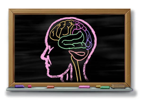 Concept of autism adapted education or autistic development disorder as an icon of a communication and social behavior psychology as a chalk drawing on a school blackboard or chalkboard with 3D illustration elements.