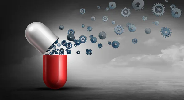 Pharmazeutische Pharmaindustrie Und Marketingkonzept Für Generika Oder Markenmedikamente Mit Illustrationselementen — Stockfoto