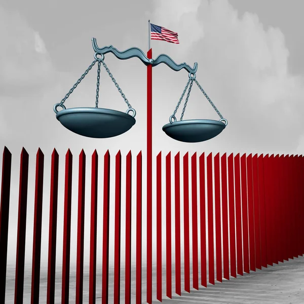 边境墙法律挑战作为美国安全屏障政府移民政策在美国墨西哥国家边界与3D 例证元素 — 图库照片