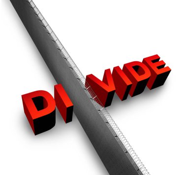 Divide wall or dividing society or social division as a border barrier concept as an idea of separating countries or immigrants and immigration intolerance closed society idea or isolationism as a 3D illustration. clipart