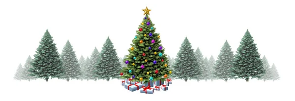圣诞树水平边框 — 图库照片