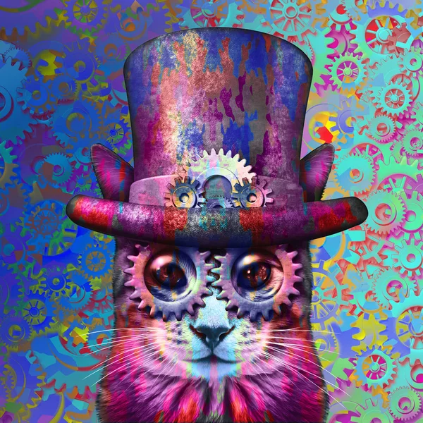 Steampunk Cat Arte psichedelica — Foto Stock