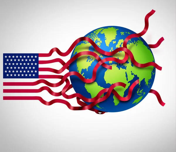米国のグローバル戦略と3Dイラスト要素で世界に影響を与える米国のシンボルとしてのアメリカの国際計画 — ストック写真