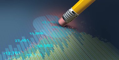 Market correction and capital loss and corporate taxable income as a business concept representing financial deductions or investment decrease and selling profits after gains with 3D illustration elements. clipart
