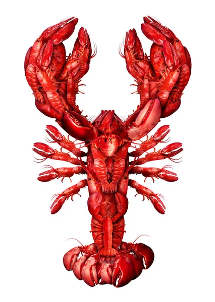 龙虾符号在白色背景上被隔离 如一组新鲜海鲜或贝类食物概念在头顶上被隔离为一个完整的红壳甲壳类动物 — 图库照片