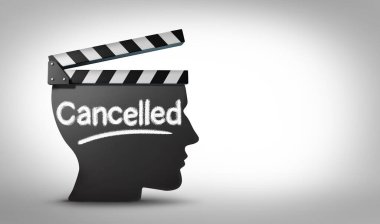 Media cancel culture symbol or cultural cancellation and social media censorship as canceling or restricting cancelled shows that are offensive or controversial to the public with 3D illustration elements. clipart