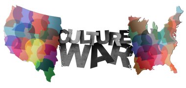 Culture war and cultural wars concept or USA heritage and divided American politics as different philosophy as cultures and ideology in conflict in the United States in a 3D illustration style. clipart