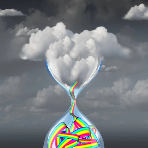 希望と時間のグラデーションメッシュと雲の形をした砂時計は 3Dイラスト要素を持つポジティブな気分と幸福心理学の概念として — ストック写真