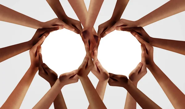 Groep Eenheid Diversiteit Partnerschap Als Handen Een Groep Van Verschillende — Stockfoto