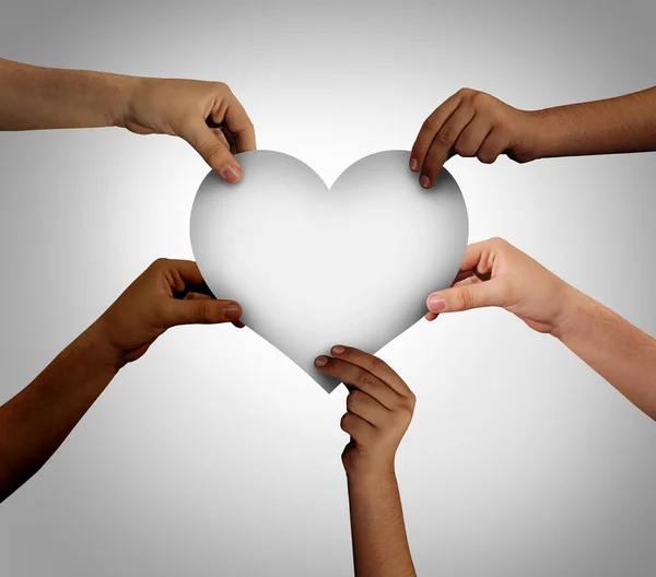 Partnership Diversity Hands Group Diverse People Holding Together Love Heart — Stock Photo, Image