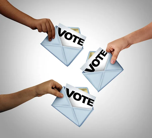 投票所やインターネットで投票を行う多様な人々の選挙シンボルとしての投票と投票でメール投票3Dイラスト要素を持つ民主的かつ民主主義の権利として — ストック写真